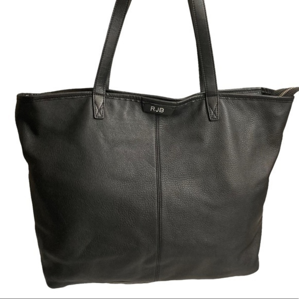 Leatherology black leather zipper tote bag